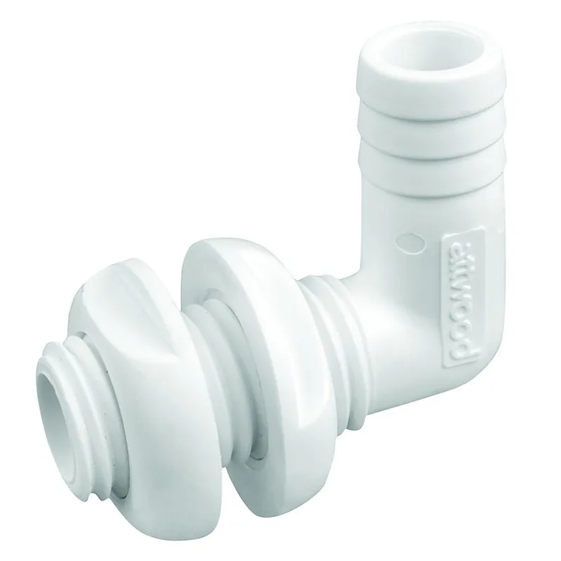 Brand New Attwood White Plastic 90 Degree Thru-Hull Connector - 3/4" Inner Diameter
