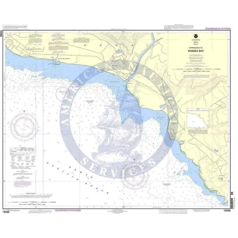 Wholesale NOAA Nautical Chart 19386: Kaua'i Approaches to Waimea Bay Map